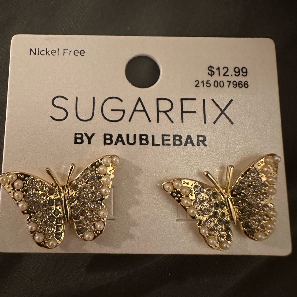 NWT SUGARFIX by BaubleBar Crystal Wings Butterfly Stud Statement Earrings - Gold - Picture 3 of 4